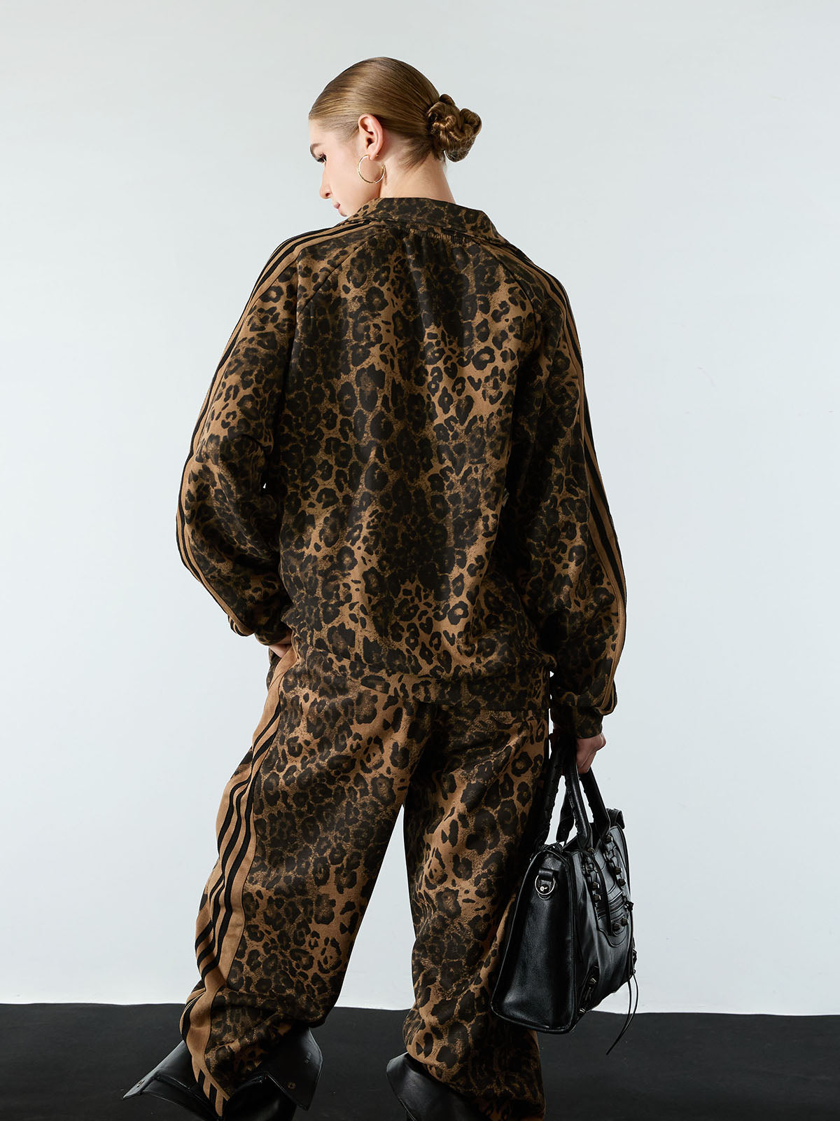 French Terry Cheetah Print Suede Tracksuit - 2277
