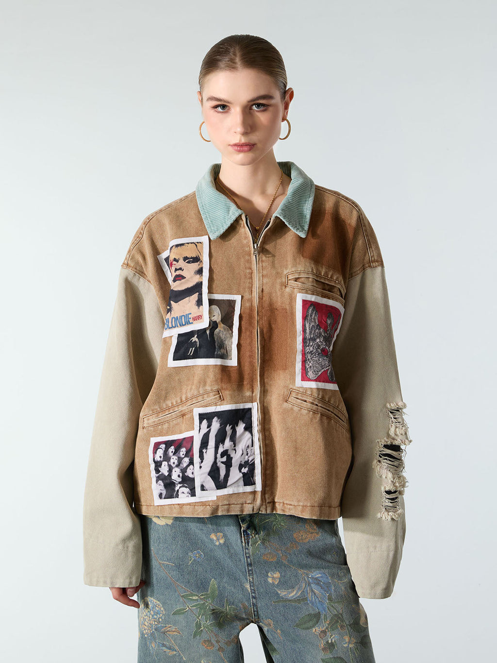 Punk Retro Collage Print Distressed Heavy Jacket - 2539