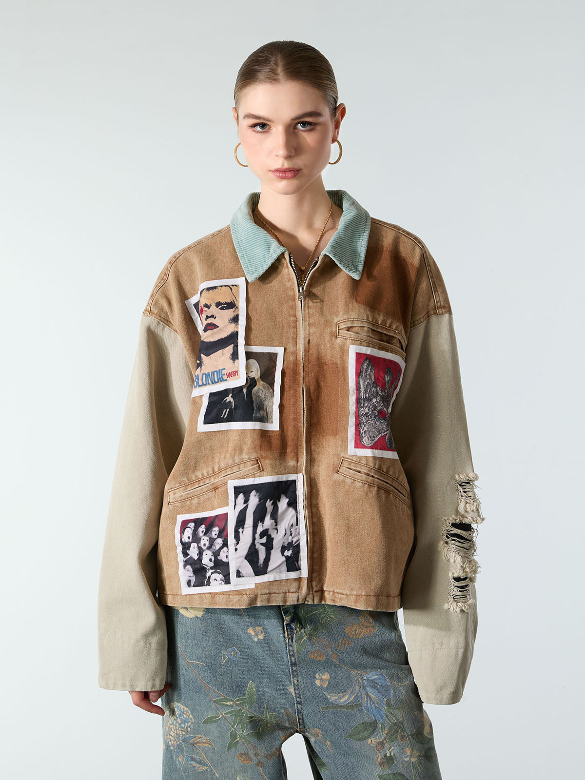 Punk Retro Collage Print Distressed Heavy Jacket - 2539