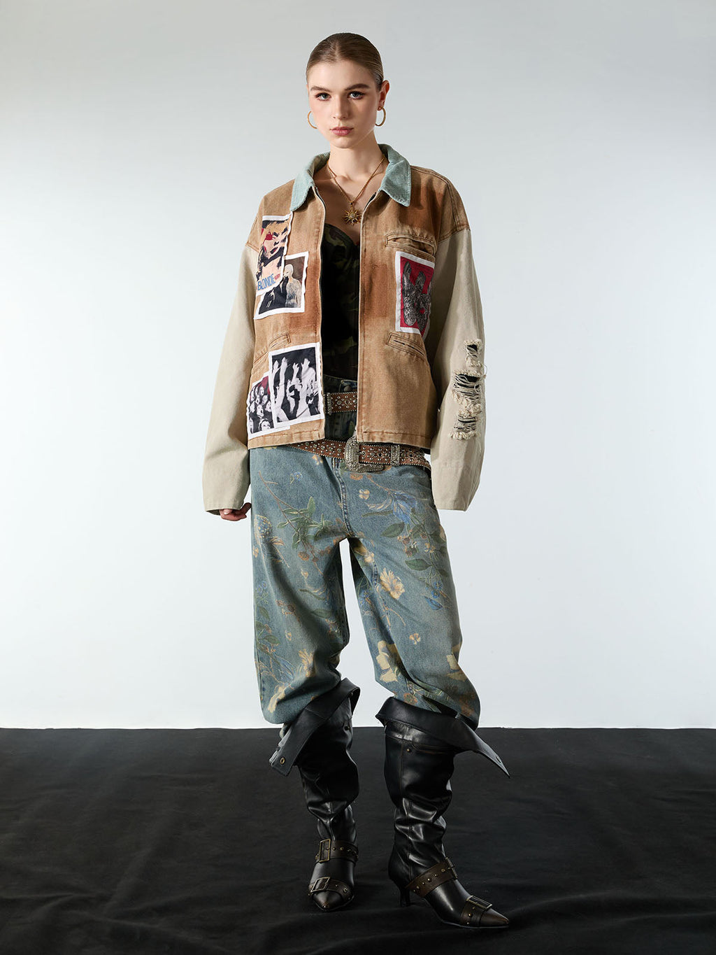 Punk Retro Collage Print Distressed Heavy Jacket - 2539