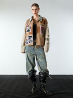 Punk Retro Collage Print Distressed Heavy Jacket - 2539