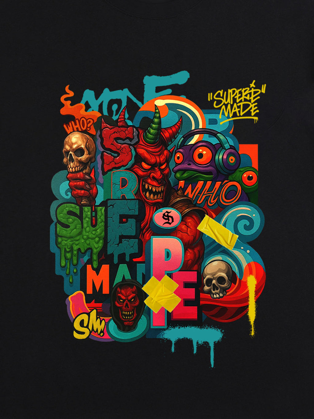 Trendy Multicolor Graffiti Skull Graphic T-Shirt