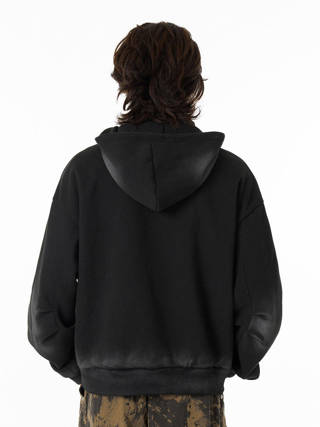 Distressed Stand Collar Stitching Spray Paint Quarter Zip Hoodie