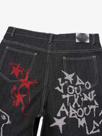 Street Graffiti Rhinestone Print Wide Leg Jeans