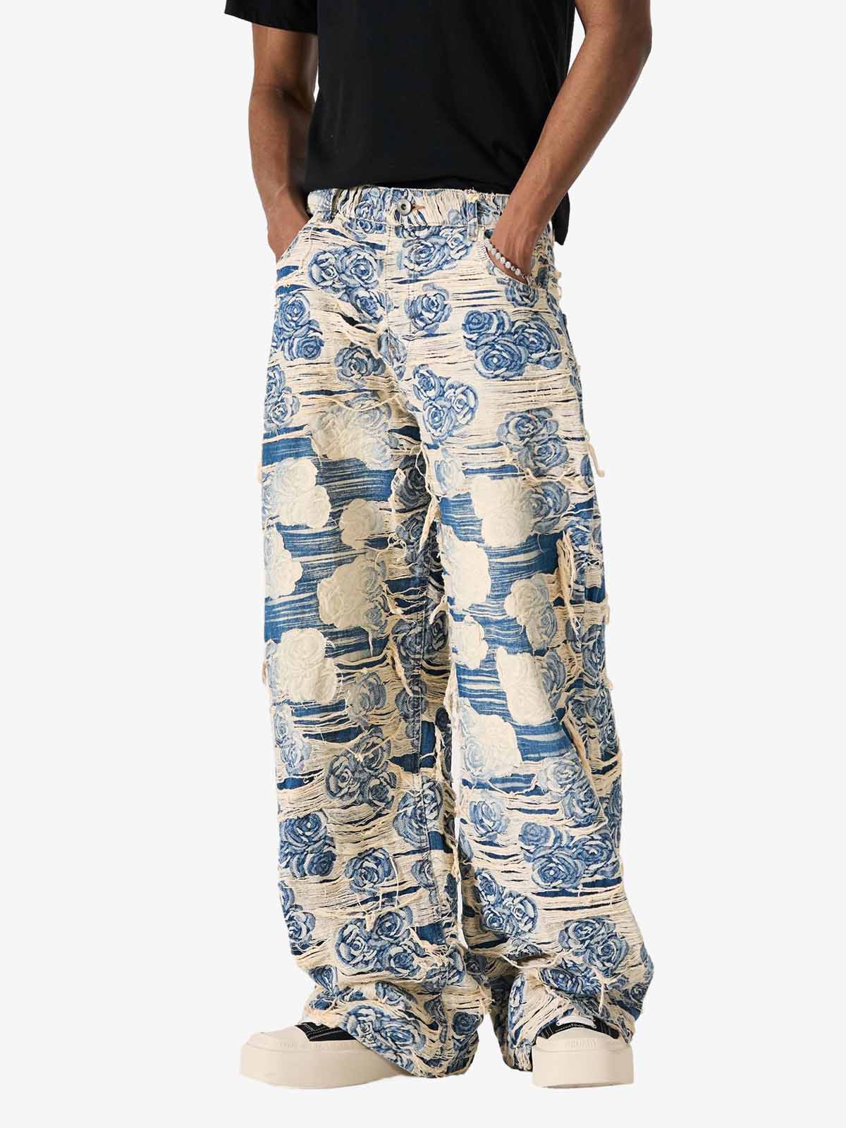 Jacquard Distressed Denim Jeans