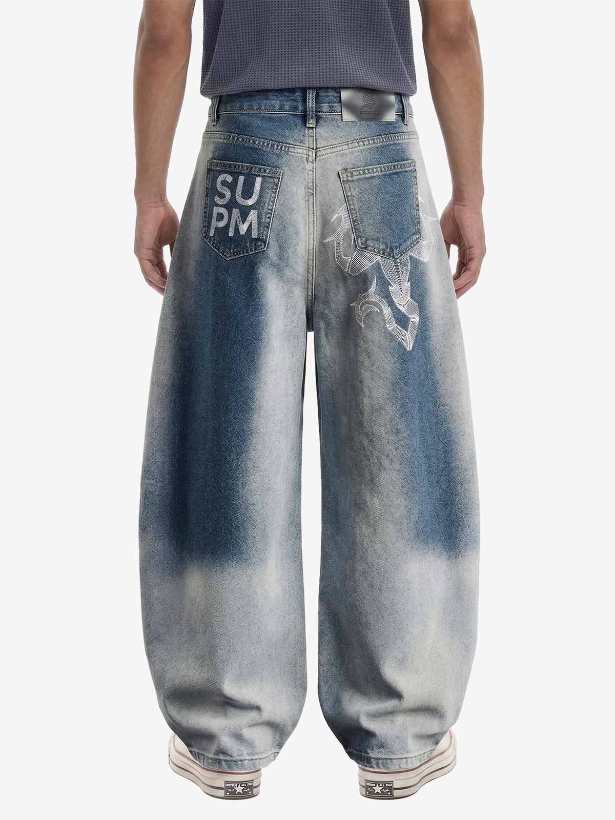 Washed Scorpion Graphic Curved Panel Pants - 2615