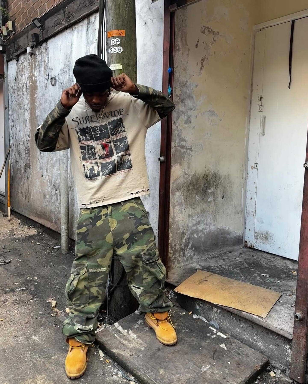 Jersey Distressed Camouflage Faux Two-Piece Graphic T-Shirt - 2420