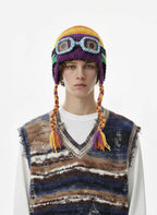 Colorblock Crochet Goggles Trapper Hat