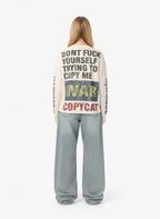Waffle Knit Graphic Print Crewneck Sweatshirt - 2496