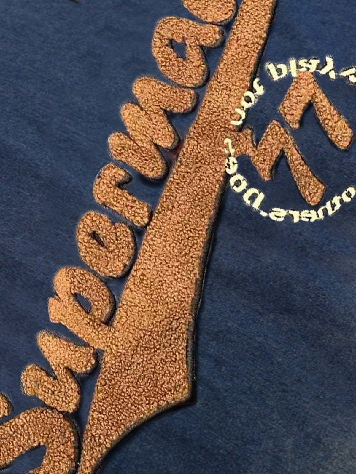 Denim Vintage Washed Distressed Gradient Embroidery T-Shirt