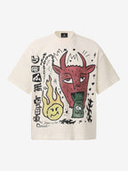 Waffle Knit Graffiti Devil Graphic Oversized T-Shirt