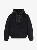 Vintage Washed Denim Metal Toggle Detail Pullover Hoodie