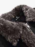 Retro Suede Texture Shearling Collar Fleece Bomber Jacket