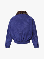 Retro Leopard Fur Collar Padded Bomber Jacket