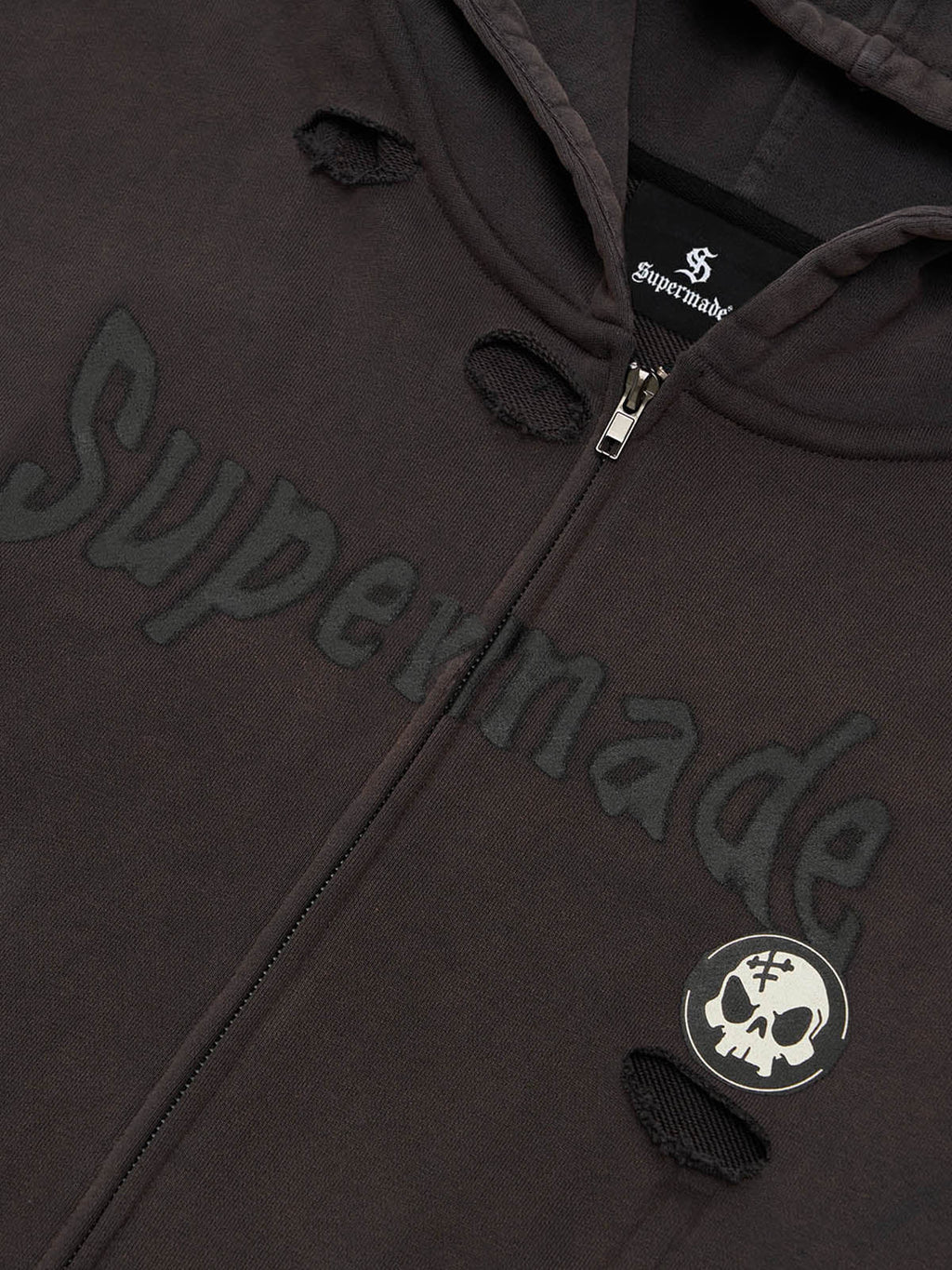 Original Washed & Ripped Skull Cardigan Cotton Hoodie Set