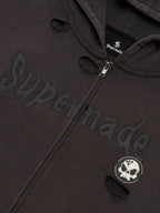 Original Washed & Ripped Skull Cardigan Cotton Hoodie Set
