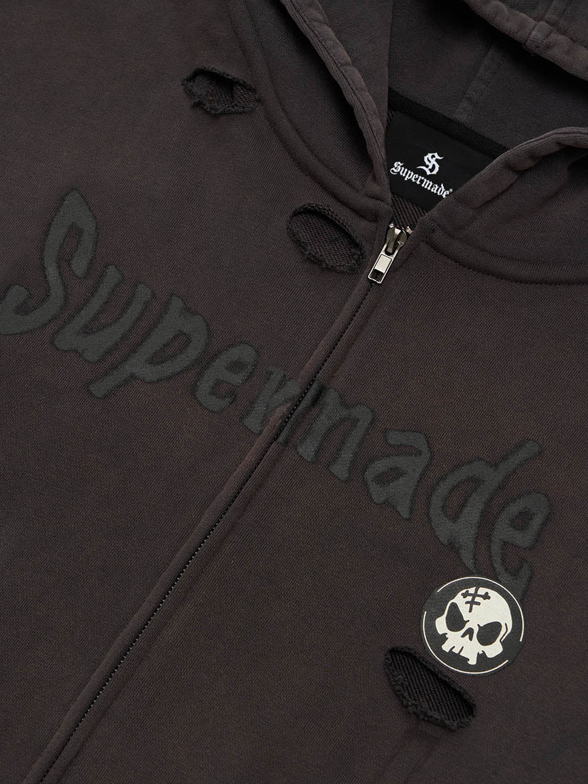 Original Washed & Ripped Skull Cardigan Cotton Hoodie Set