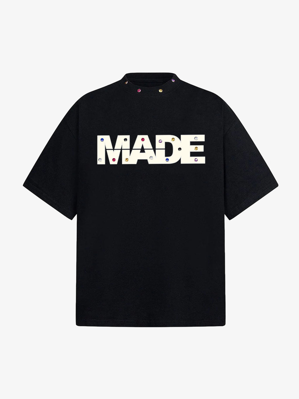 Street Retro MOOD Patch Embroidered Rivet T-shirt - 2440