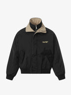 Retro Layered Look Plaid Collar Padded Jacket - 2579