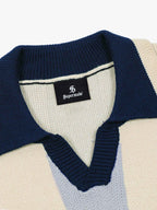 Vertical Striped Colorblock Lapel Sweater - 2587