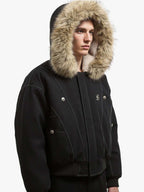 Faux Fur Lined Zip Up Winter Hooded Bomber Jacket - 2560