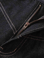 Flame Embroidered Wide Leg Washed Denim Jeans