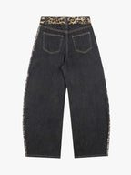 Leopard Side Panel Tie Belt Denim Barrel Jeans