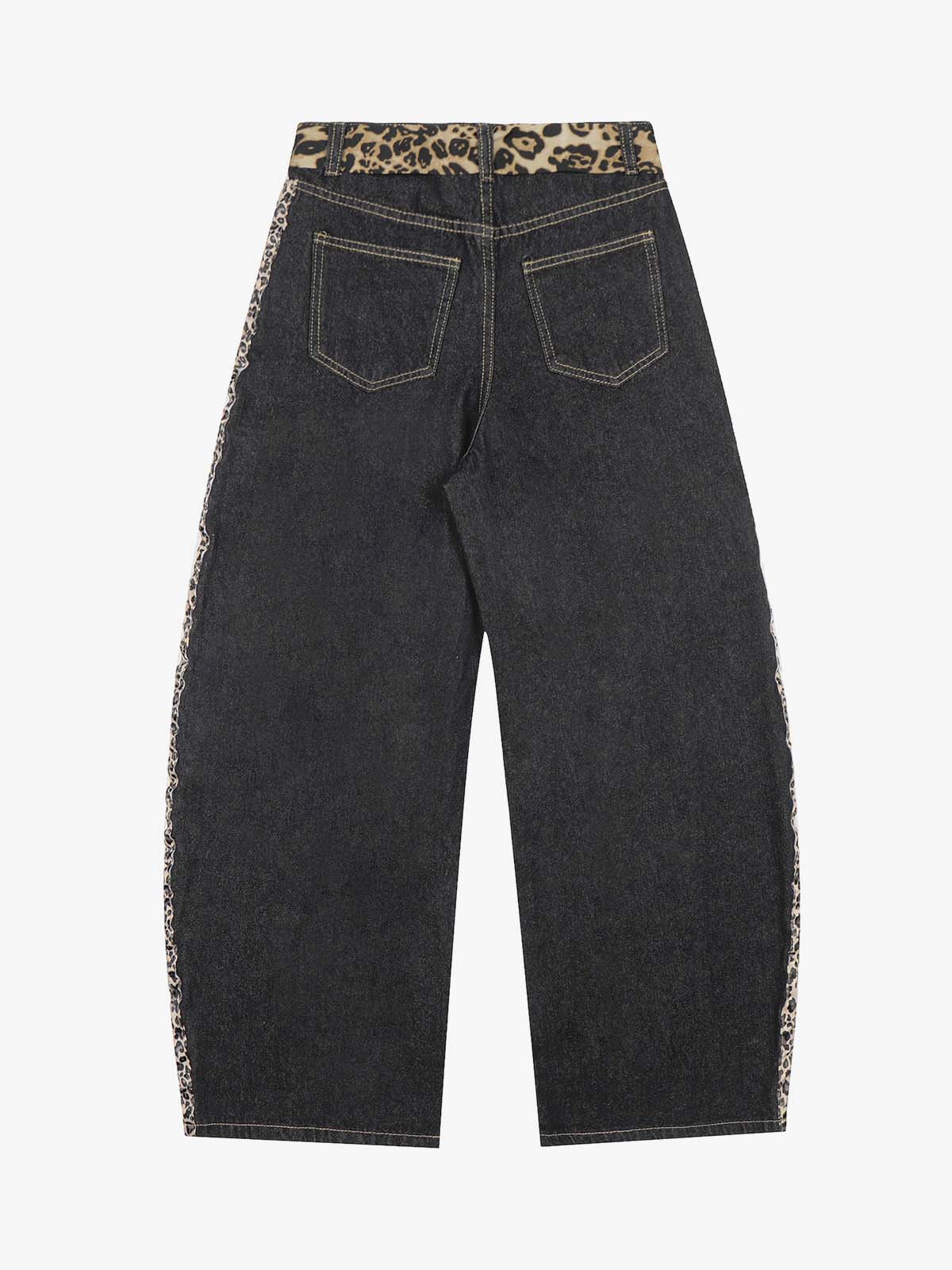 Leopard Side Panel Tie Belt Denim Barrel Jeans