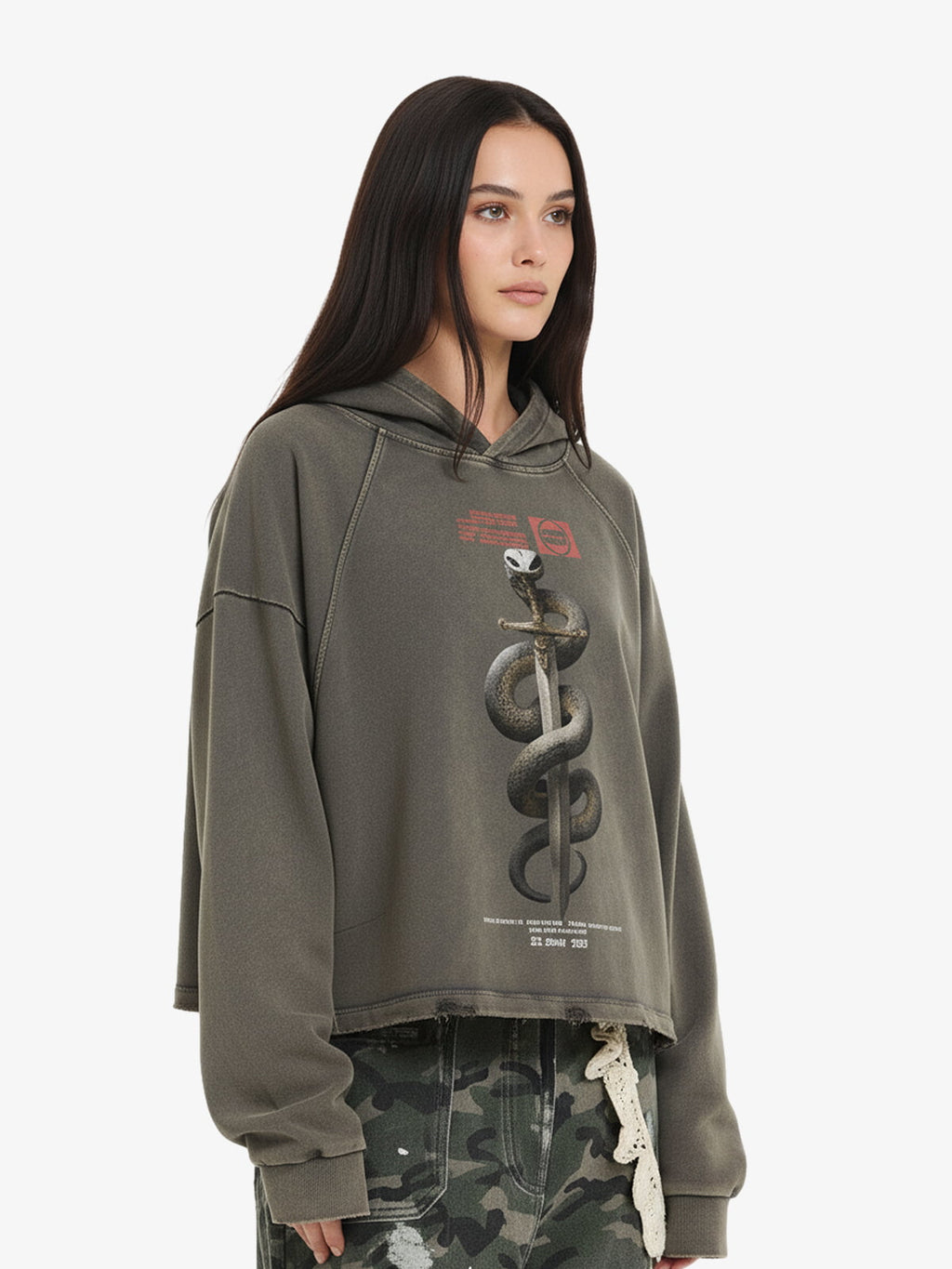 Vintage Washed Snake Staff Graphic Hoodie