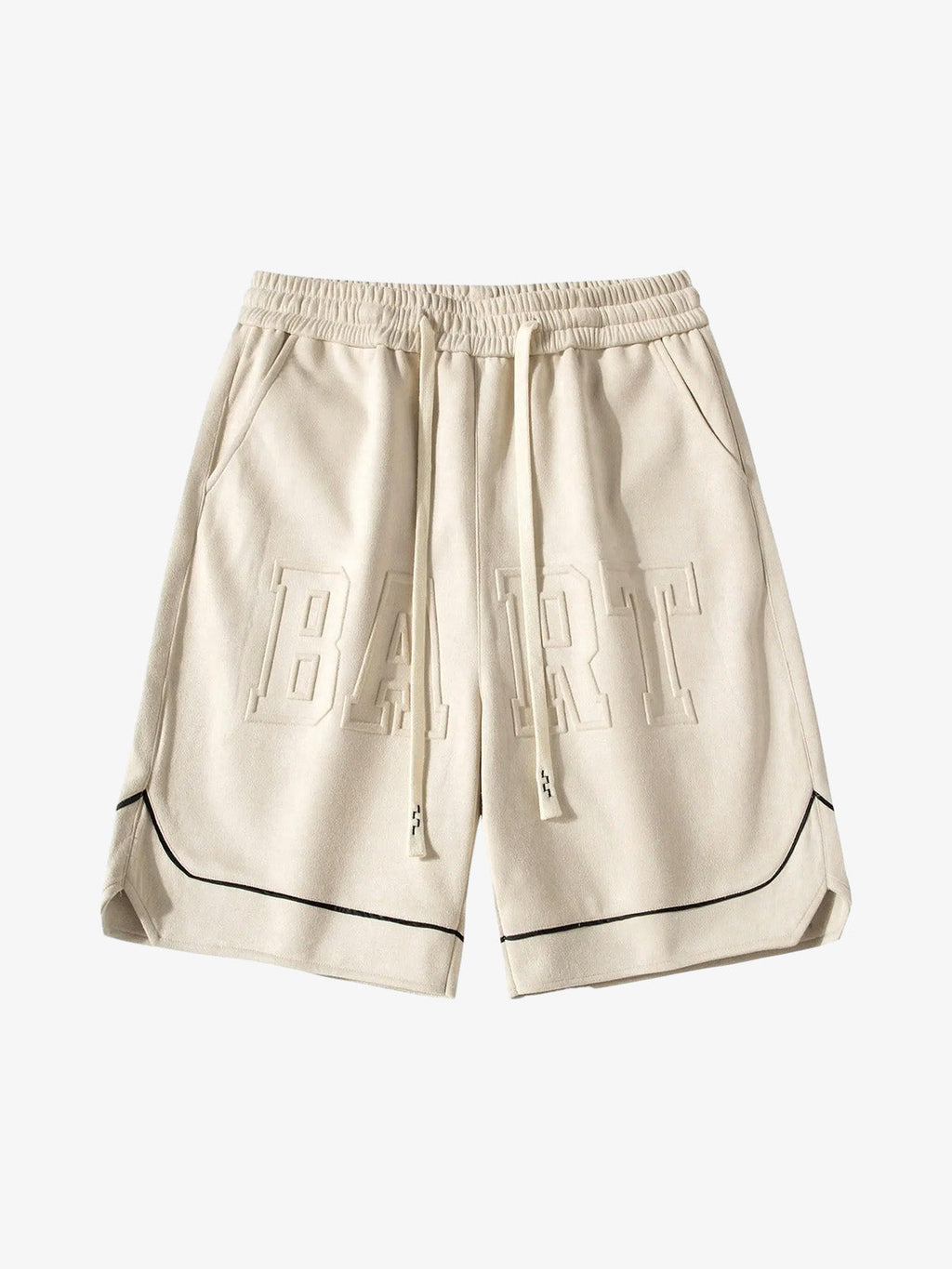 Retro Letter-Stamped Suede Drawstring Shorts