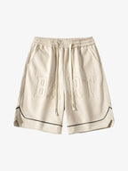 Retro Letter-Stamped Suede Drawstring Shorts