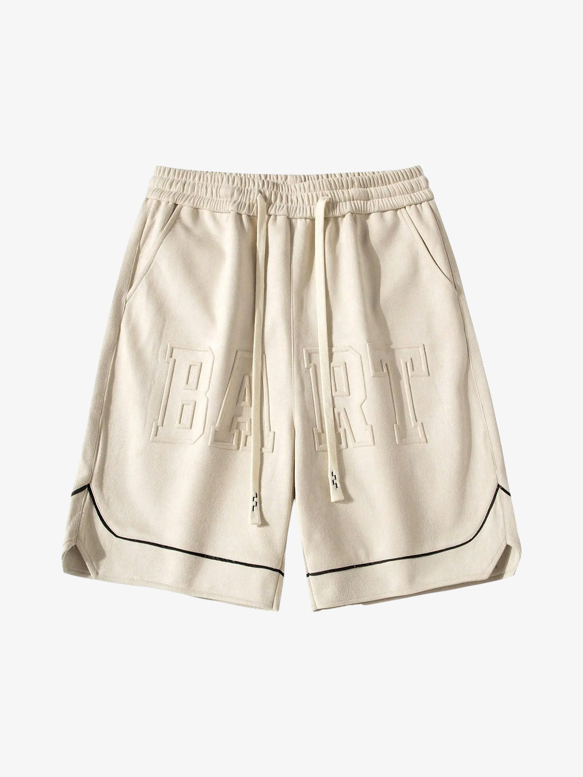 Retro Letter-Stamped Suede Drawstring Shorts