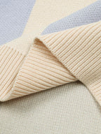 Vertical Striped Colorblock Lapel Sweater - 2587
