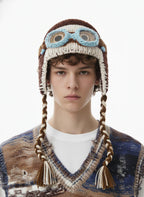 Colorblock Crochet Goggles Trapper Hat