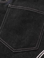 Flame Embroidered Wide Leg Washed Denim Jeans