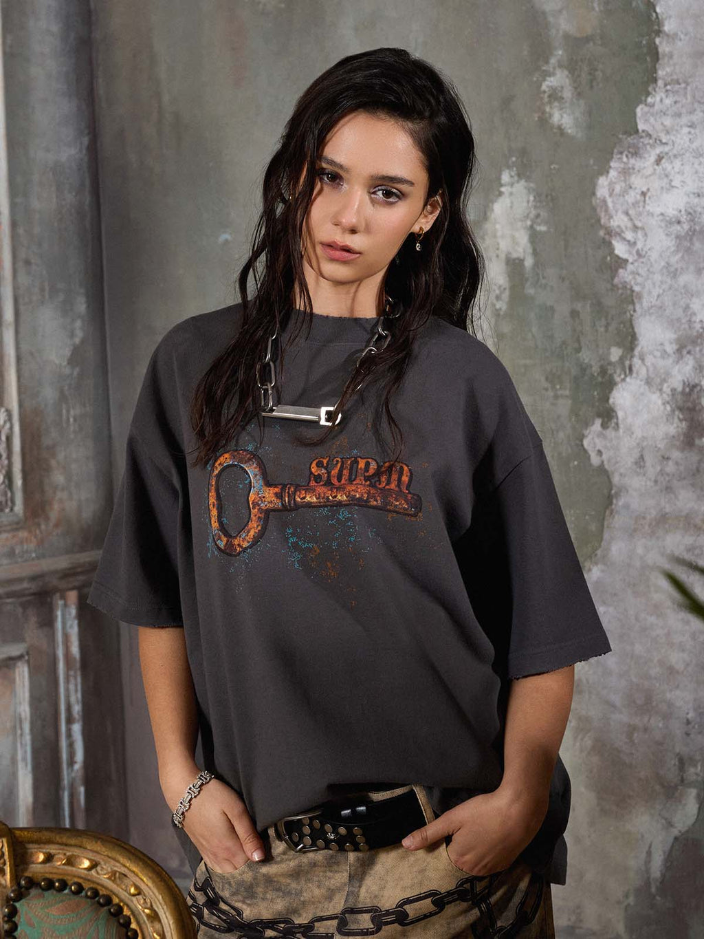 precipice Rusty Metal Key Print T-Shirt
