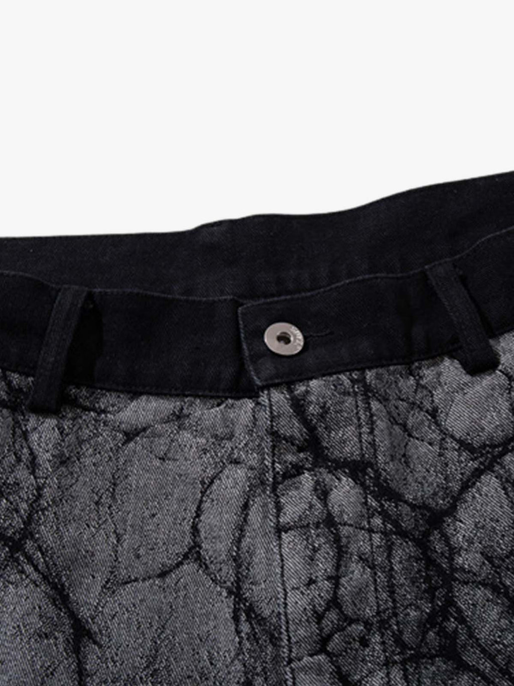 Crackle Print Panel Studded Pleated Denim Jeans