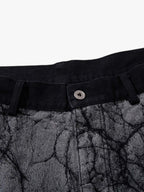 Crackle Print Panel Studded Pleated Denim Jeans