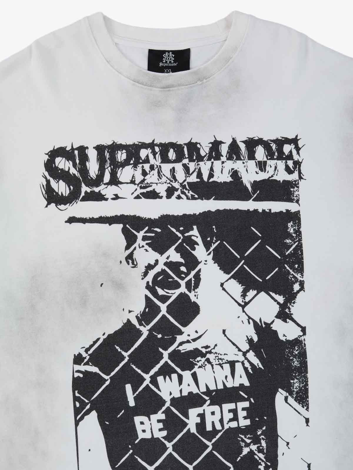 Grunge Graphic Distressed Cage Striped Long-Sleeve T-Shirt