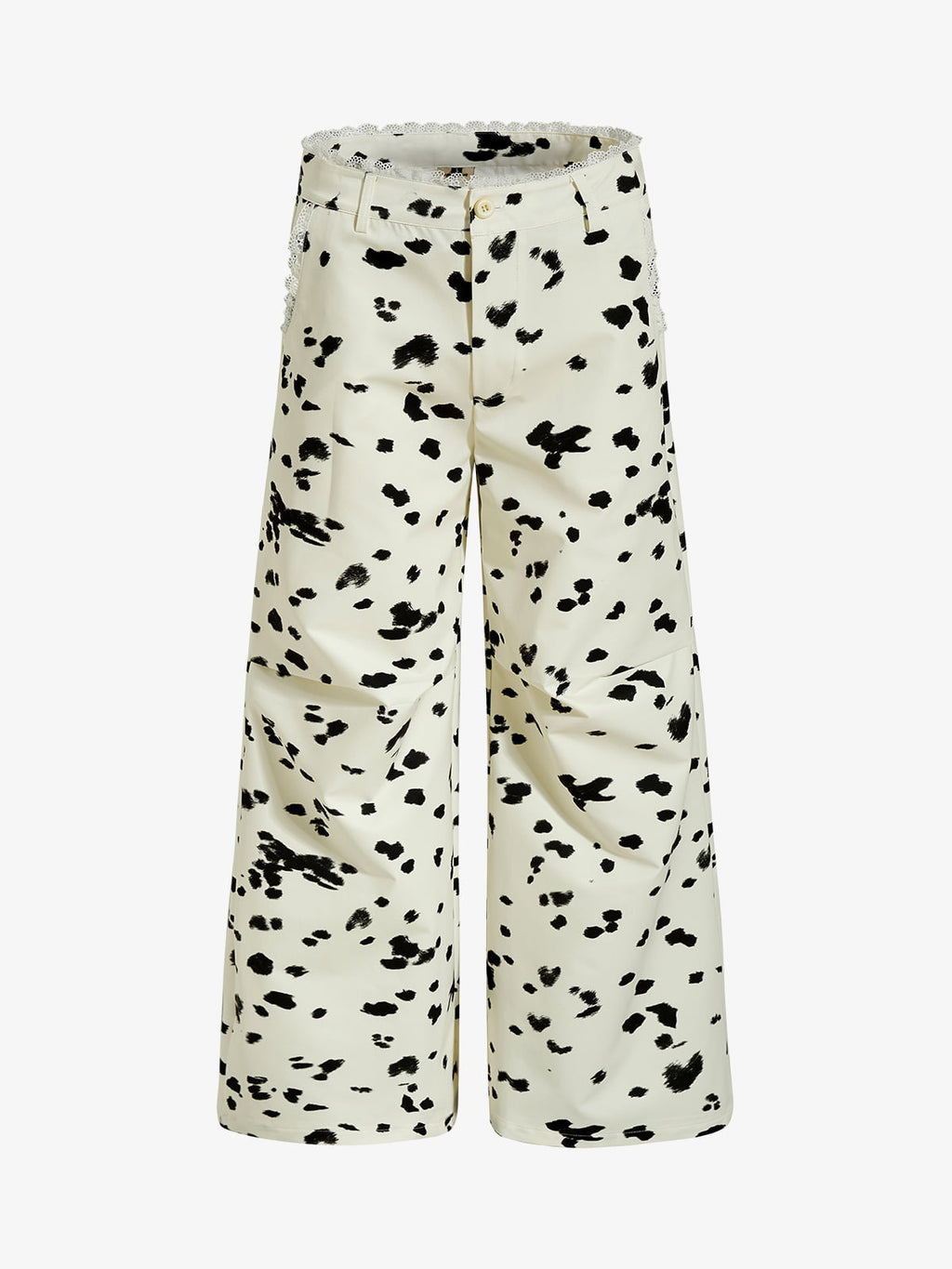 Cow Print Lace Trim Straight Leg Pants