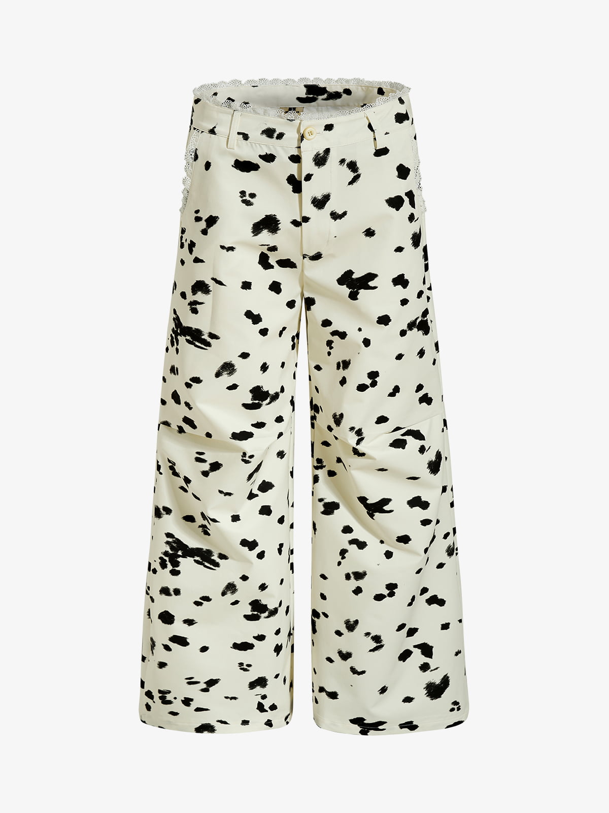 Cow Print Lace Trim Straight Leg Pants