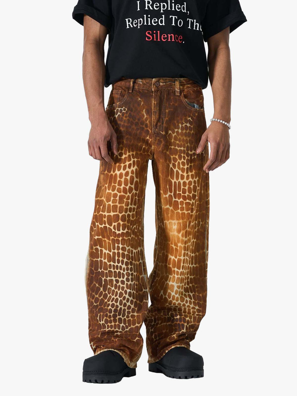 Croc Texture Washed Wide Leg Jeans
