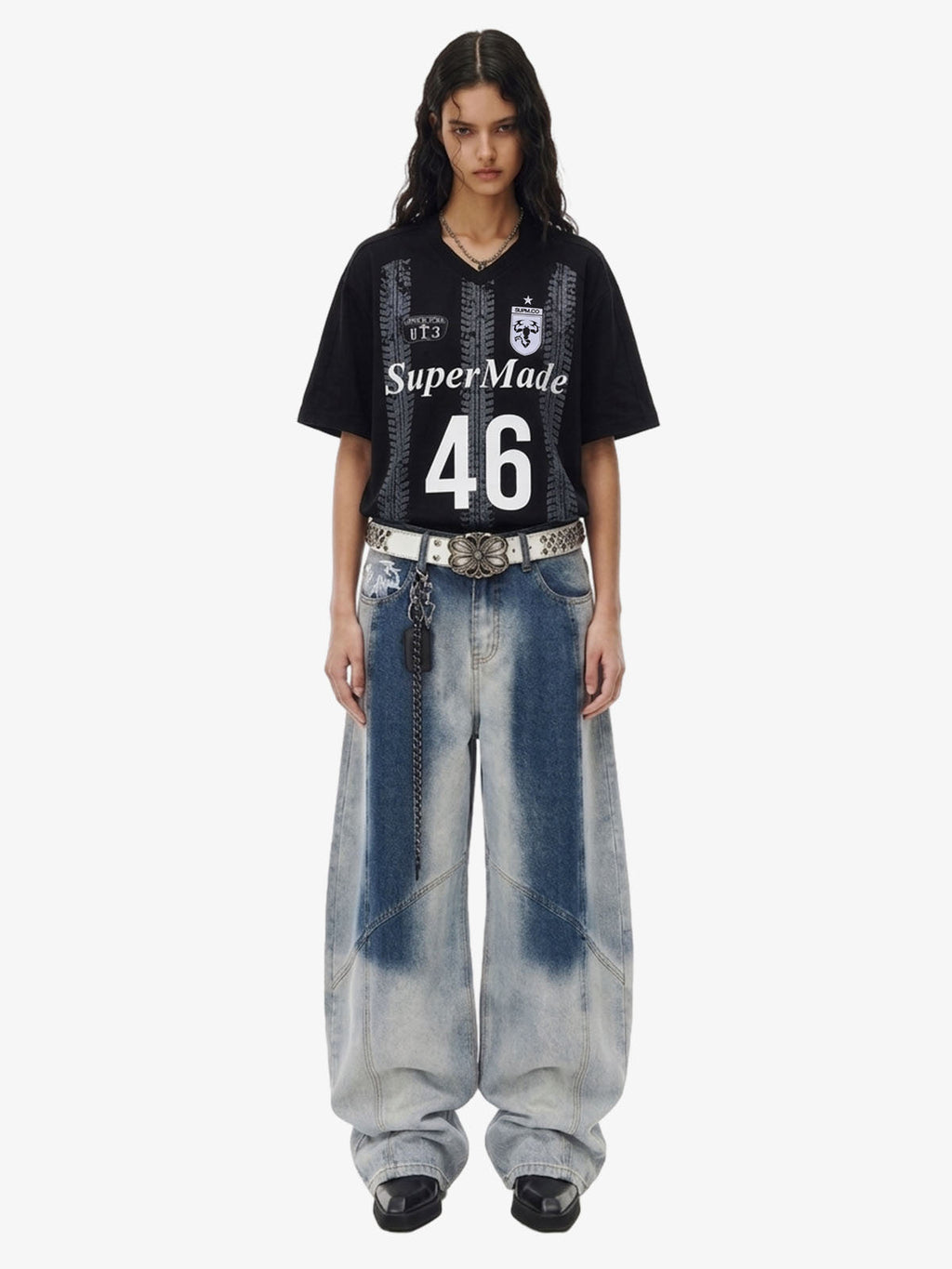 Washed Scorpion Graphic Curved Panel Pants - 2615
