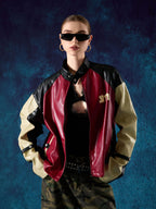 Original Contrast Color Leather Jacket - 2565