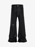 Theprecipice Black Wax Coated Flare Jeans - 2212