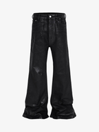Theprecipice Black Wax Coated Flare Jeans - 2212