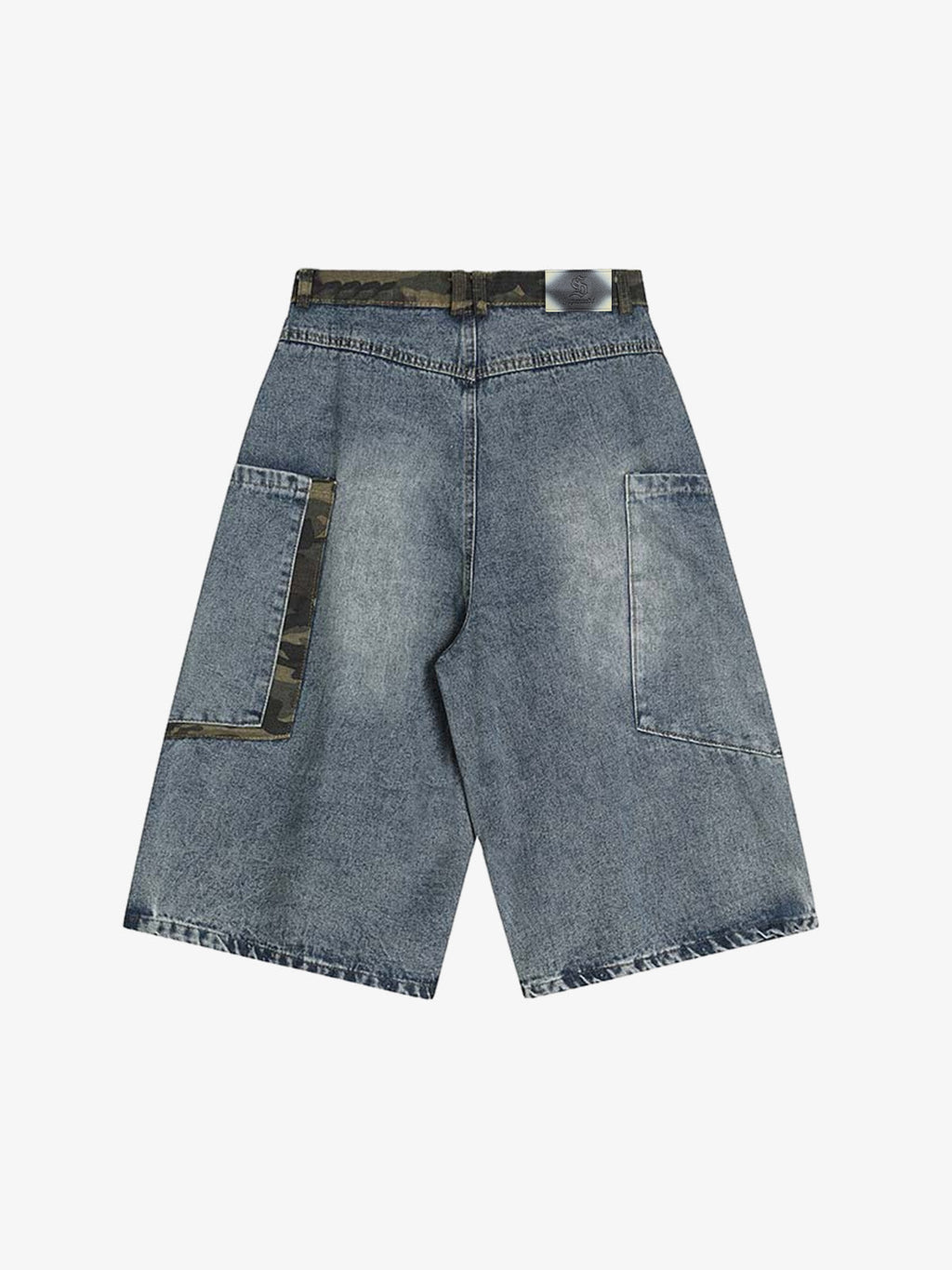 Denim Camouflage Patchwork Cargo Jorts