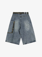 Denim Camouflage Patchwork Cargo Jorts