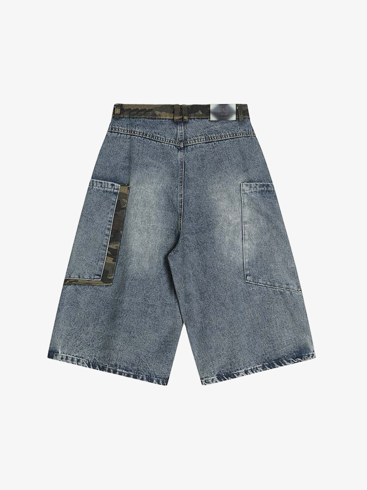 Denim Camouflage Patchwork Cargo Jorts
