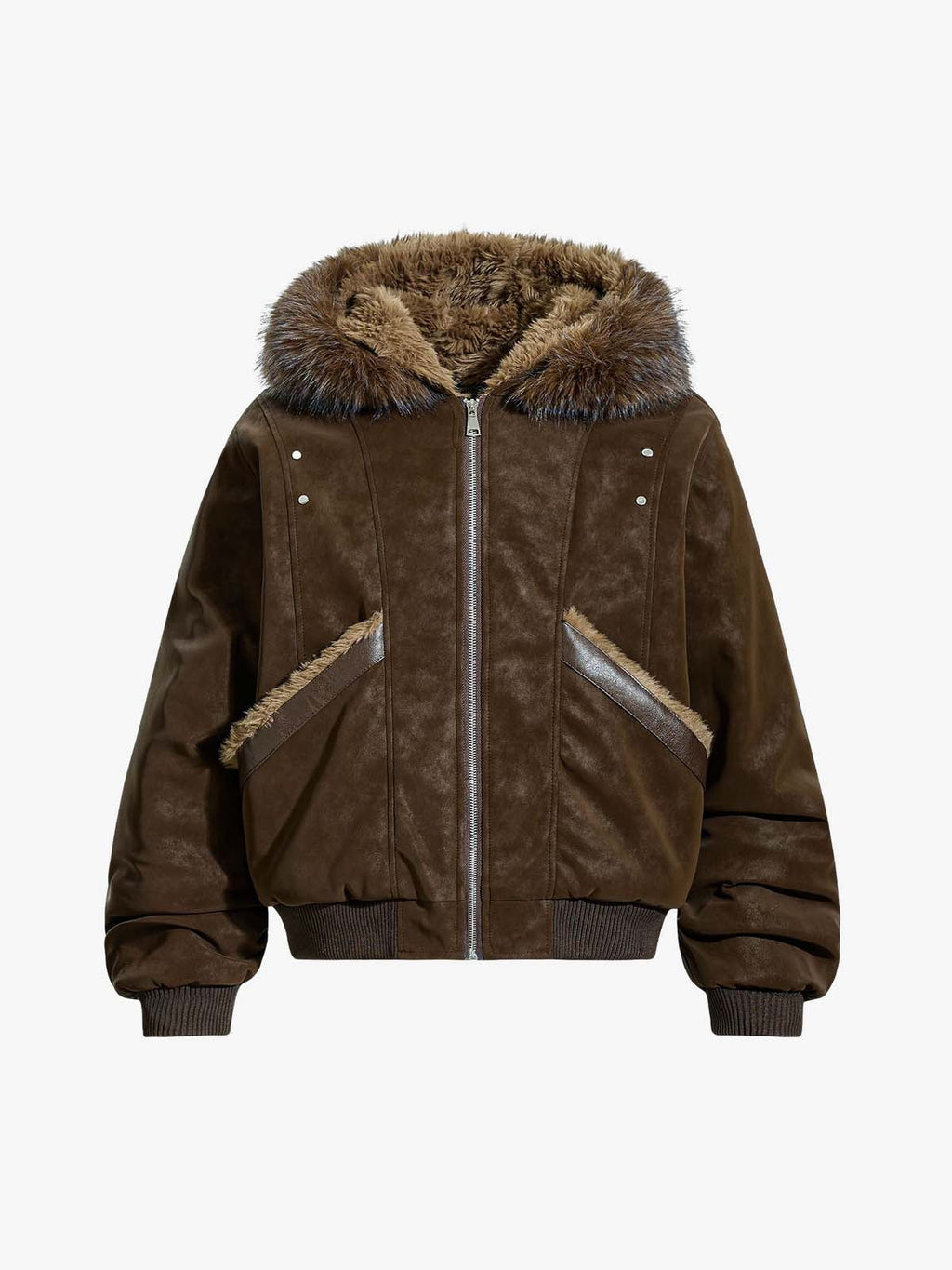 Retro Detachable Faux Fur Collar Suede Fleece Hoodie Jacket